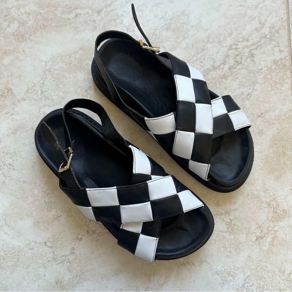Black & White Woven Slingback Sandals
